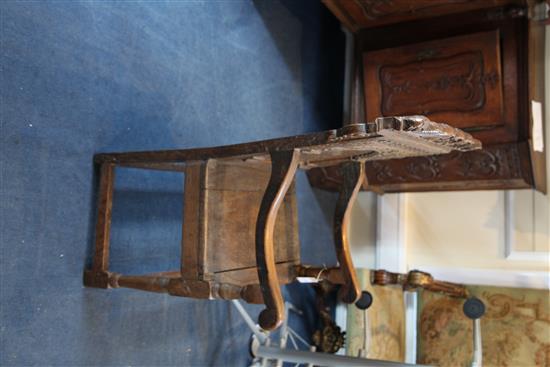 A 17th century oak Wainscot chair, W.2ft 2in. H.3ft 8in. incorporating later timbers